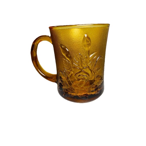 RARE Vintage Amber Rose Glass Mugs Set 2 Indonesia Pasari Liva GB-1199 Gift Box - Picture 3 of 16